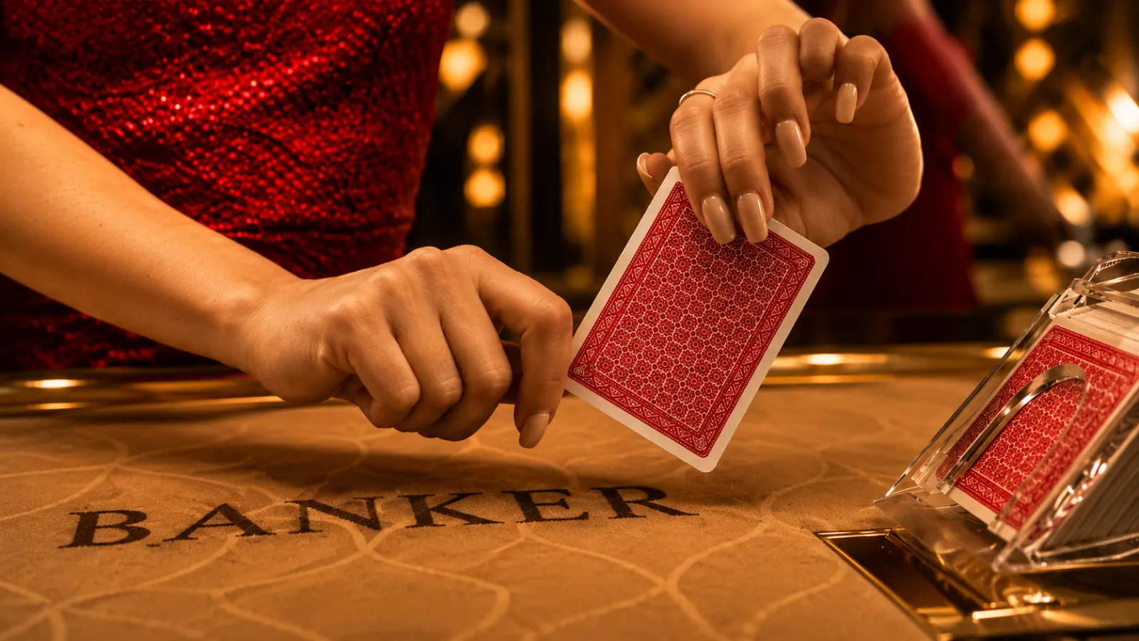 Presenter dealing cards at a live game table